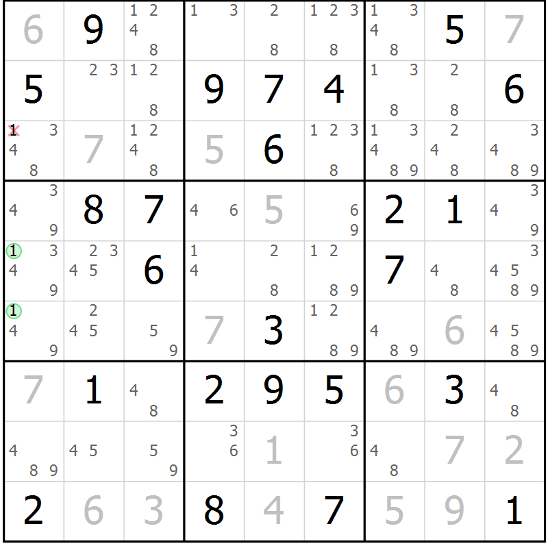 Position des candidats pour la solution de la Gr 41 page 44 du magazine de sudoku Platina n° 038