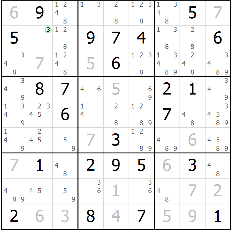 Position des candidats pour la solution de la Gr 41 page 44 du magazine de sudoku Platina n° 038