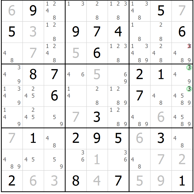 Position des candidats pour la solution de la Gr 41 page 44 du magazine de sudoku Platina n° 038