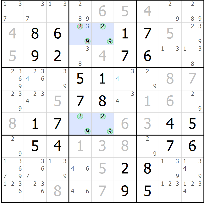 Position des candidats pour la solution de la Gr 42 page 45 du magazine de sudoku Platina n° 038