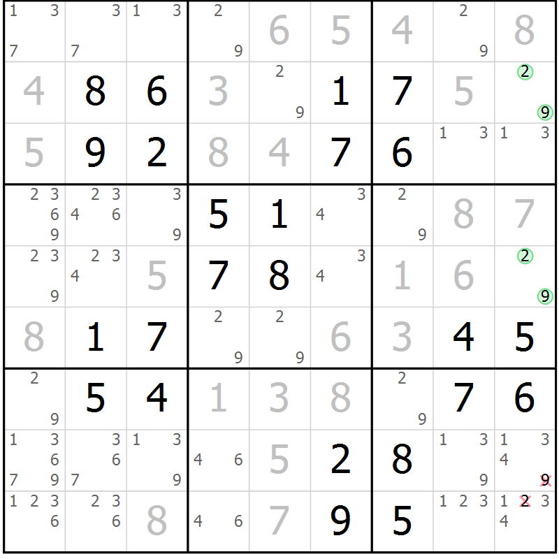 Position des candidats pour la solution de la Gr 42 page 45 du magazine de sudoku Platina n° 038
