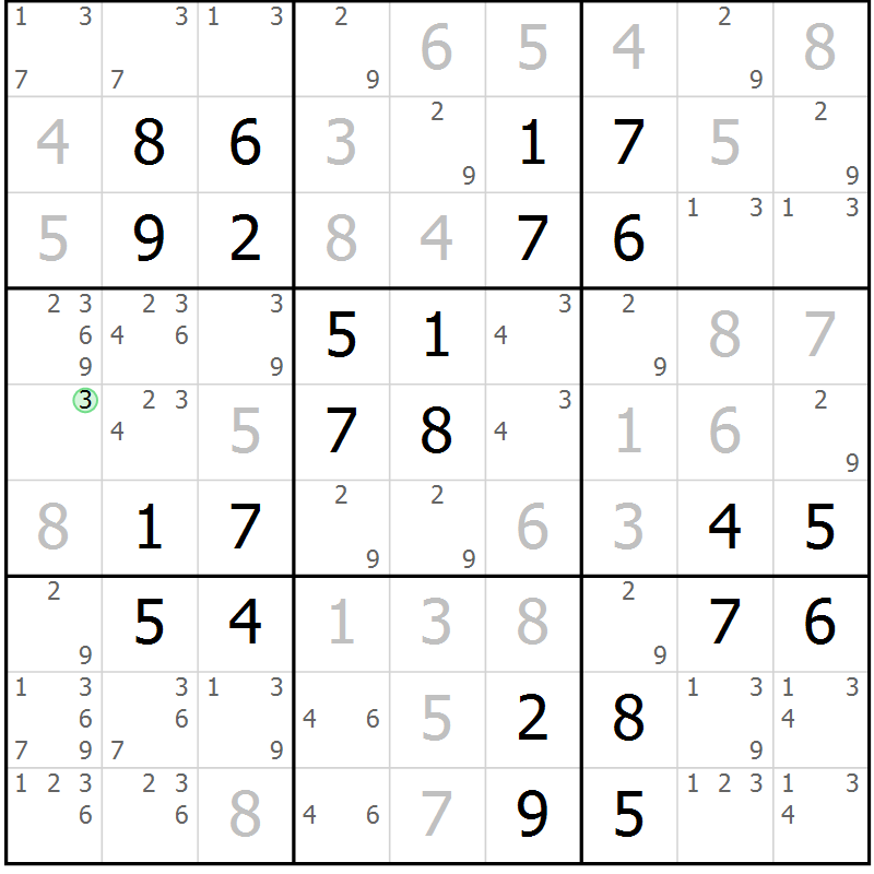 Position des candidats pour la solution de la Gr 42 page 45 du magazine de sudoku Platina n° 038