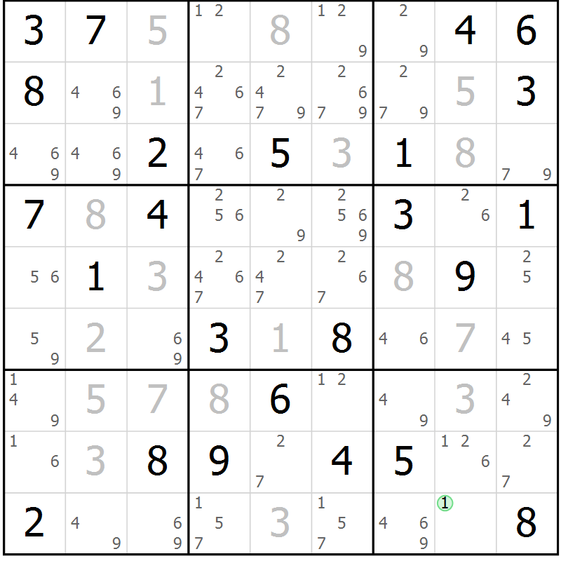 Position des candidats pour la solution de la Gr 43 page 46 du magazine de sudoku Platina n° 038