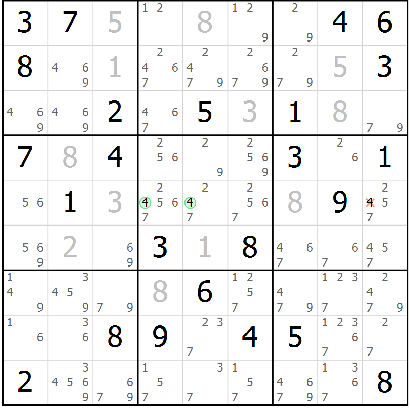 Position des candidats pour la solution de la Gr 43 page 46 du magazine de sudoku Platina n° 038