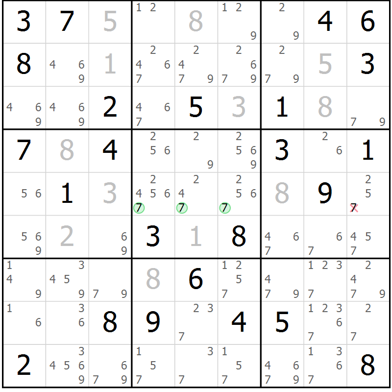Position des candidats pour la solution de la Gr 43 page 46 du magazine de sudoku Platina n° 038