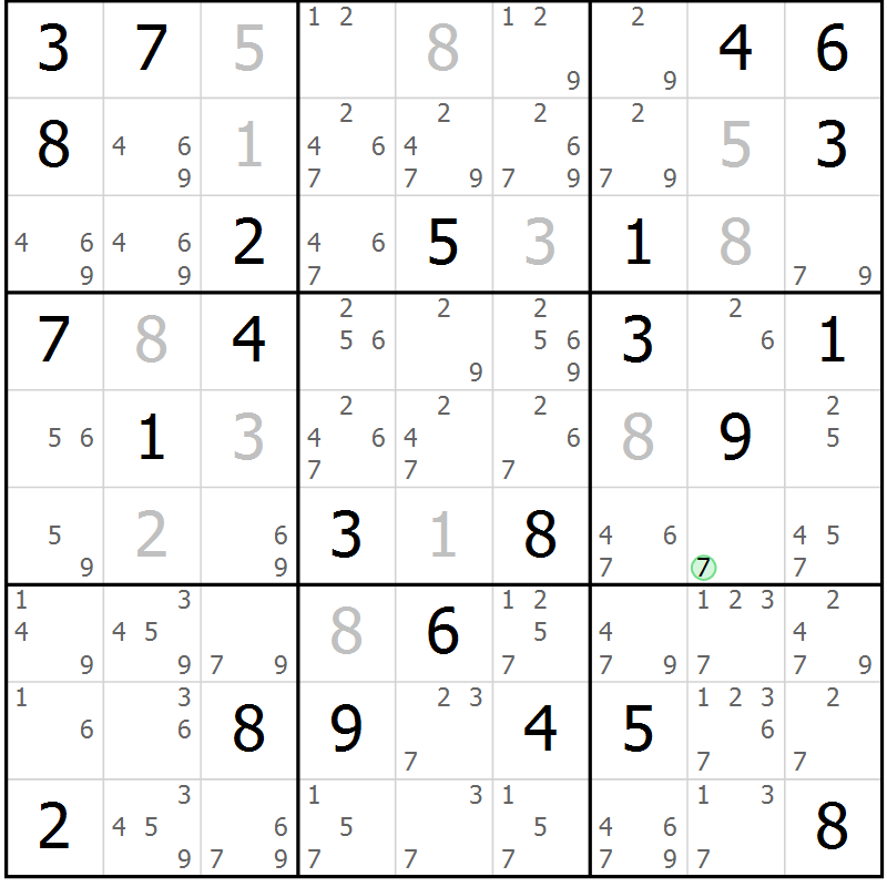 Position des candidats pour la solution de la Gr 43 page 46 du magazine de sudoku Platina n° 038