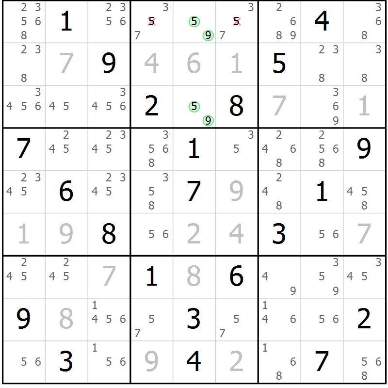 Position des candidats pour la solution de la Gr 44 page 47 du magazine de sudoku Platina n° 038