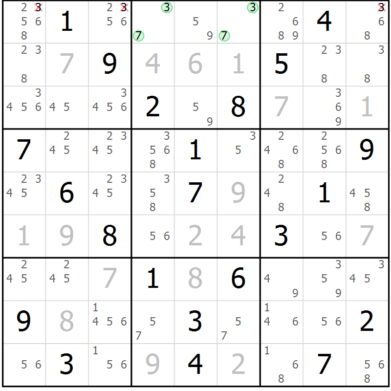 Position des candidats pour la solution de la Gr 44 page 47 du magazine de sudoku Platina n° 038