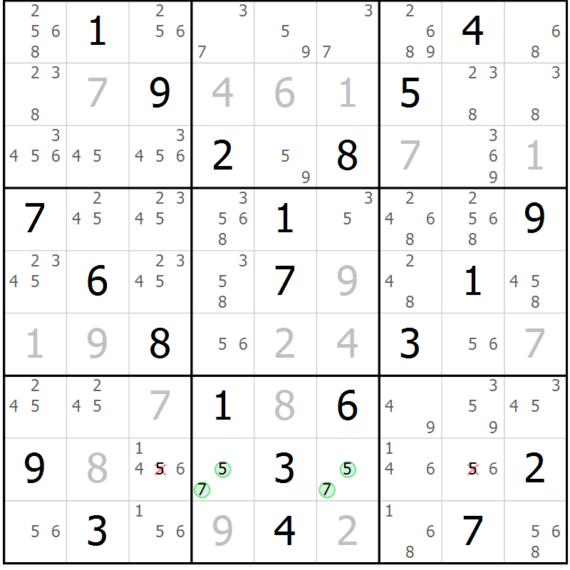 Position des candidats pour la solution de la Gr 44 page 47 du magazine de sudoku Platina n° 038