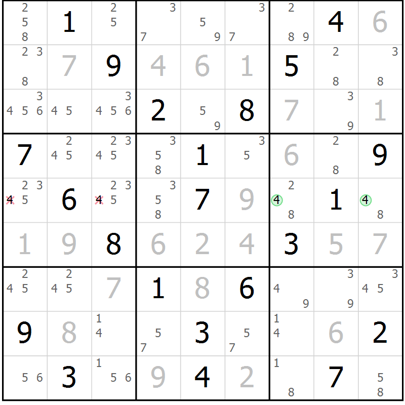 Position des candidats pour la solution de la Gr 44 page 47 du magazine de sudoku Platina n° 038