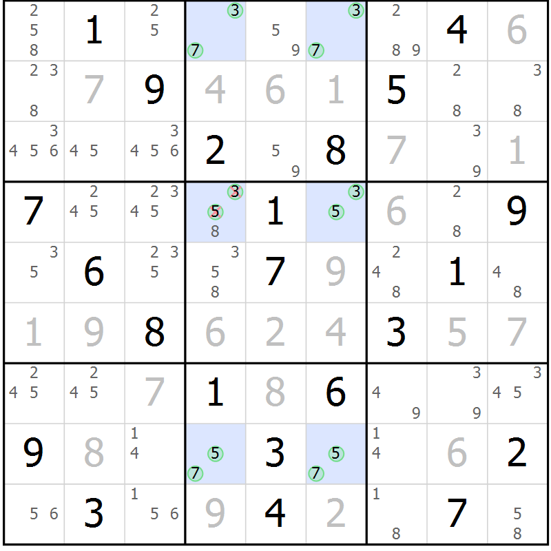 Position des candidats pour la solution de la Gr 44 page 47 du magazine de sudoku Platina n° 038