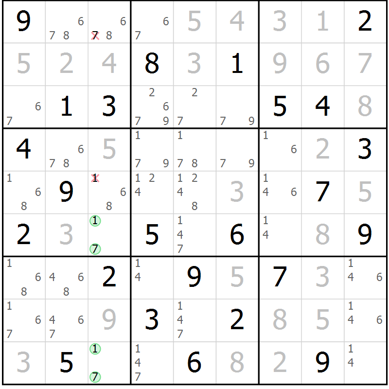 Position des candidats pour la solution de la Gr 45 page 48 du magazine de sudoku Platina n° 038