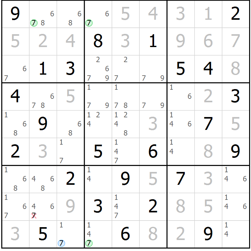 Position des candidats pour la solution de la Gr 45 page 48 du magazine de sudoku Platina n° 038