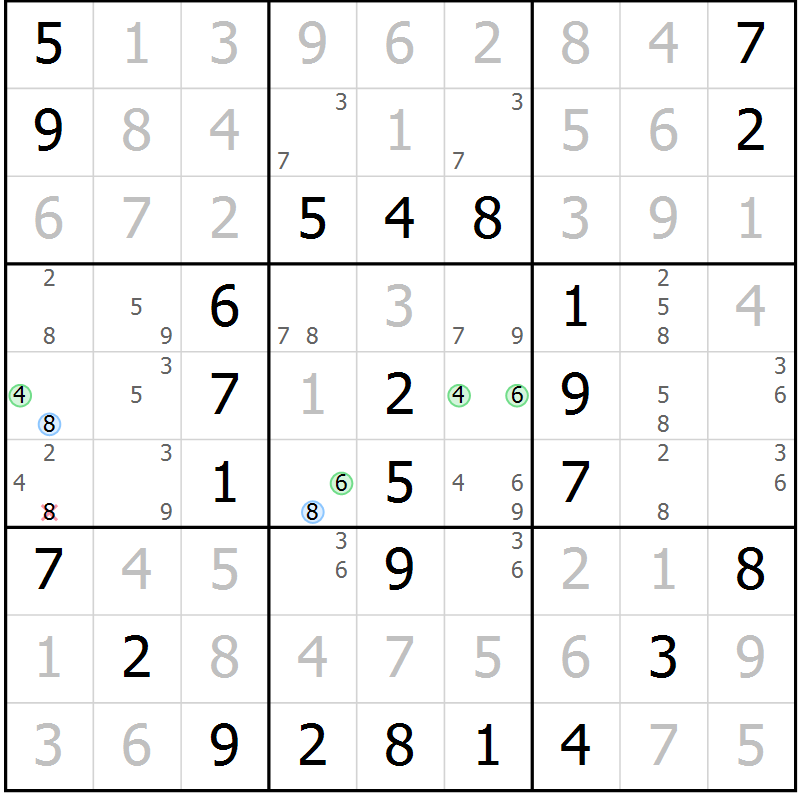 Position des candidats pour la solution de la Gr 46 page 49 du magazine de sudoku Platina n° 038