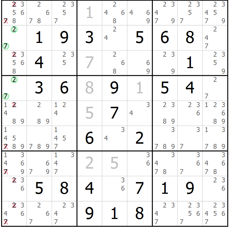 Position des candidats pour la solution de la Gr 47 page 50 du magazine de sudoku Platina n° 038