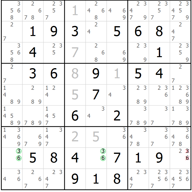 Position des candidats pour la solution de la Gr 47 page 50 du magazine de sudoku Platina n° 038