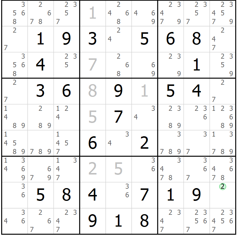Position des candidats pour la solution de la Gr 47 page 50 du magazine de sudoku Platina n° 038