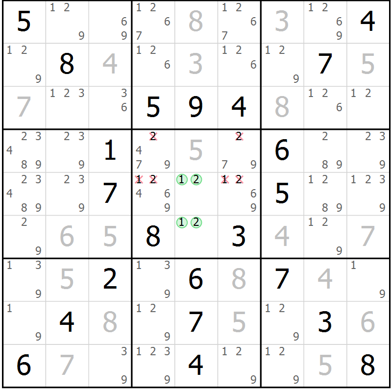 Position des candidats pour la solution de la Gr 48 page 51 du magazine de sudoku Platina n° 038