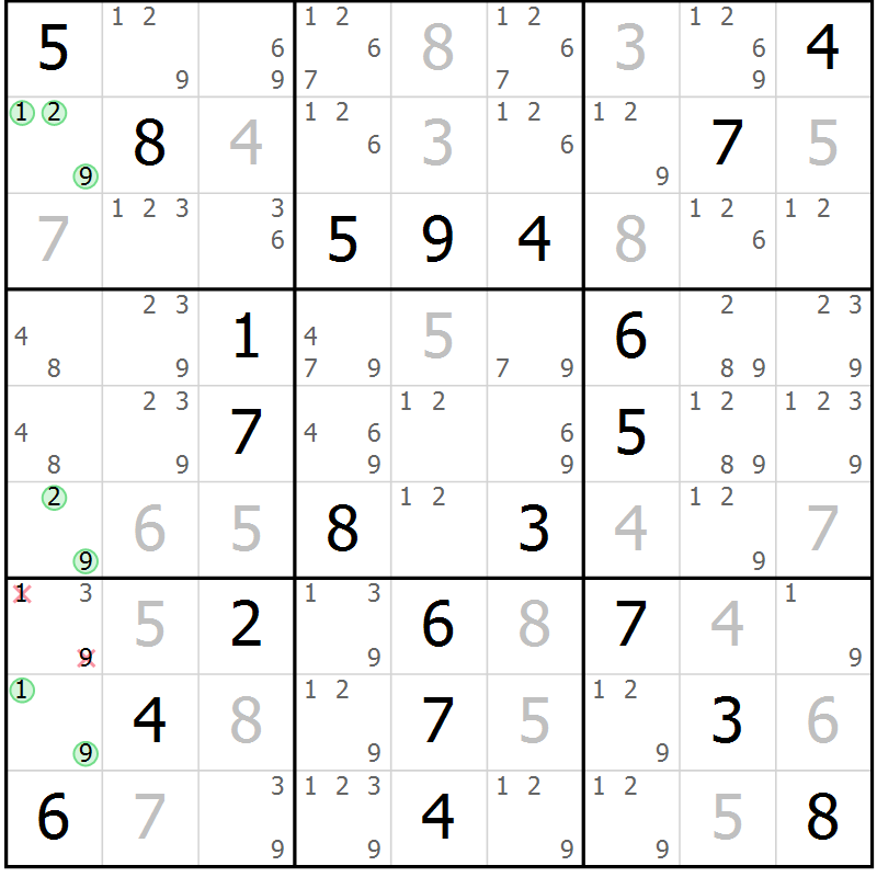 Position des candidats pour la solution de la Gr 48 page 51 du magazine de sudoku Platina n° 038