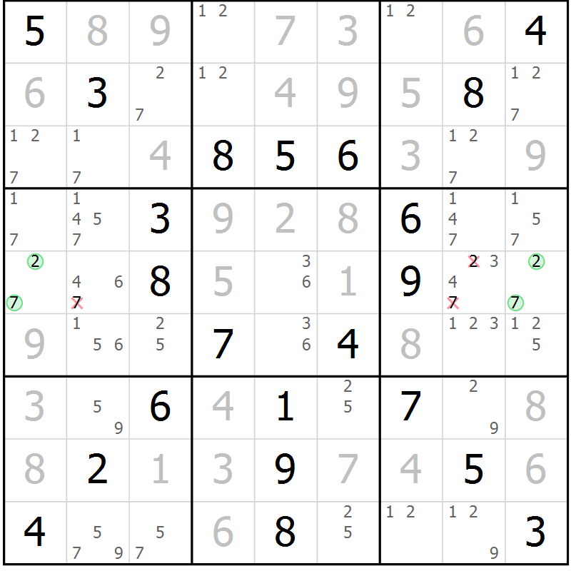 Position des candidats pour la solution de la Gr 49 page 52 du magazine de sudoku Platina n° 038