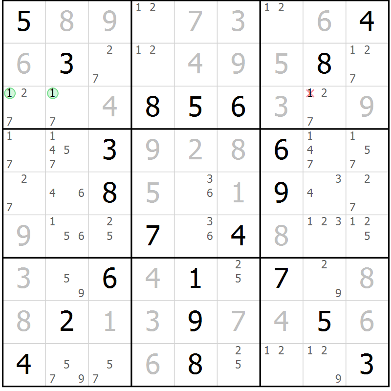 Position des candidats pour la solution de la Gr 49 page 52 du magazine de sudoku Platina n° 038