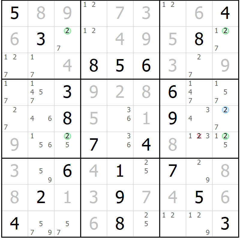 Position des candidats pour la solution de la Gr 49 page 52 du magazine de sudoku Platina n° 038