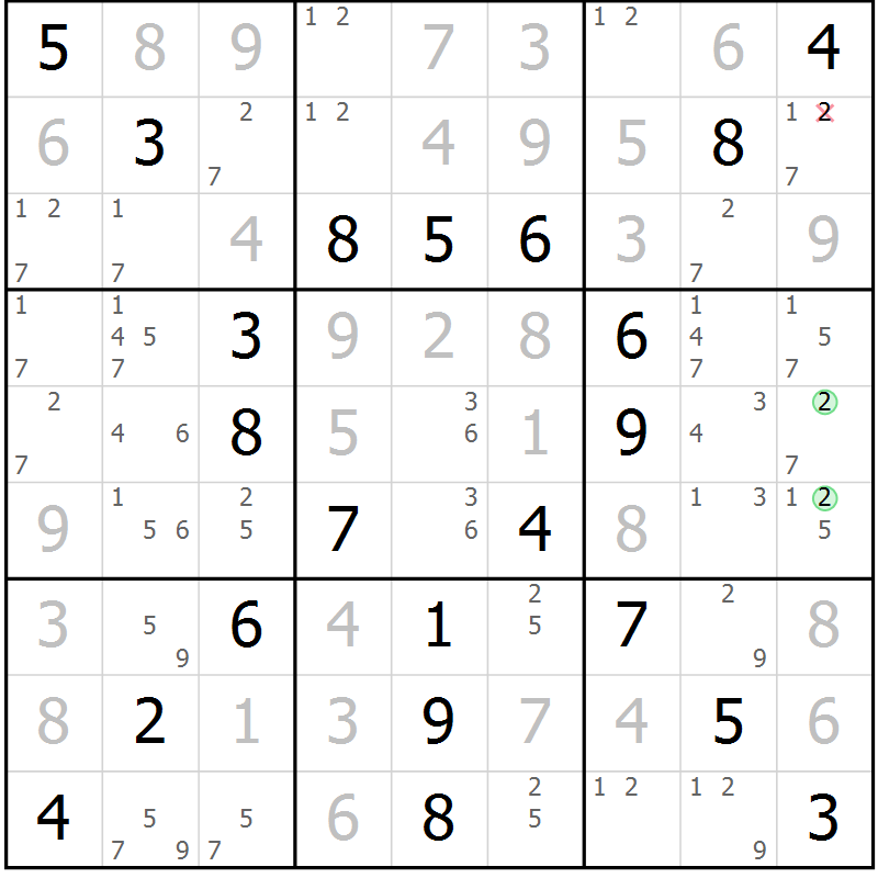 Position des candidats pour la solution de la Gr 49 page 52 du magazine de sudoku Platina n° 038