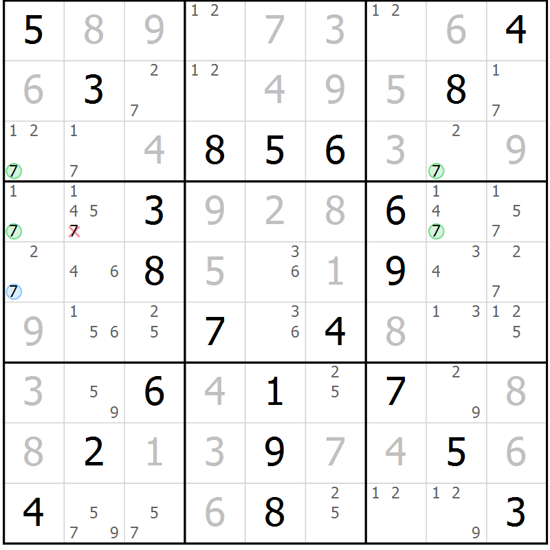 Position des candidats pour la solution de la Gr 49 page 52 du magazine de sudoku Platina n° 038