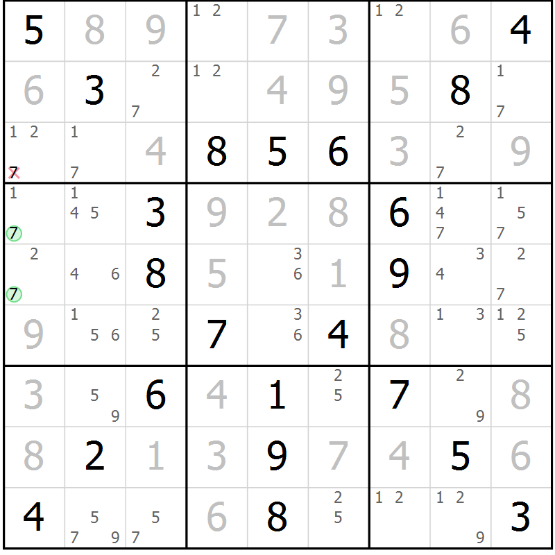 Position des candidats pour la solution de la Gr 49 page 52 du magazine de sudoku Platina n° 038