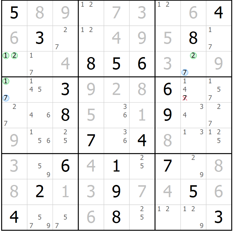 Position des candidats pour la solution de la Gr 49 page 52 du magazine de sudoku Platina n° 038