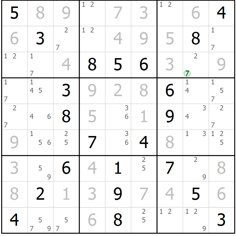 Position des candidats pour la solution de la Gr 49 page 52 du magazine de sudoku Platina n° 038