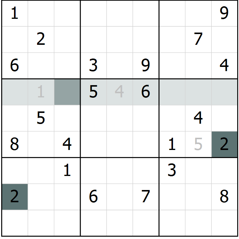Position des candidats pour la solution de la Gr 5 page 8 du magazine de sudoku Platina n° 038