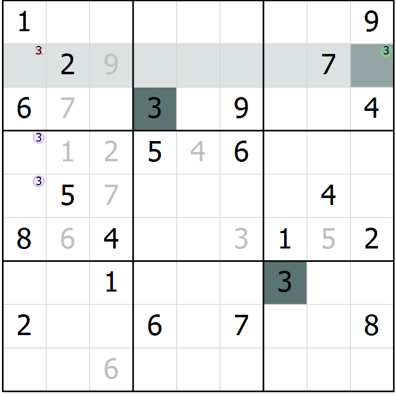 Position des candidats pour la solution de la Gr 5 page 8 du magazine de sudoku Platina n° 038