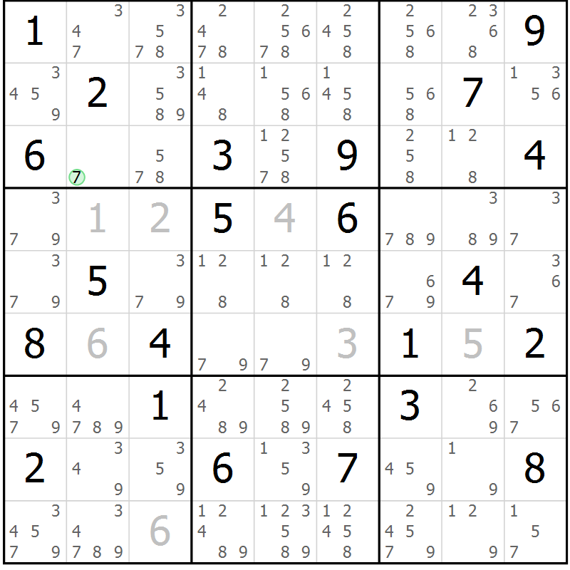 Position des candidats pour la solution de la Gr 5 page 8 du magazine de sudoku Platina n° 038