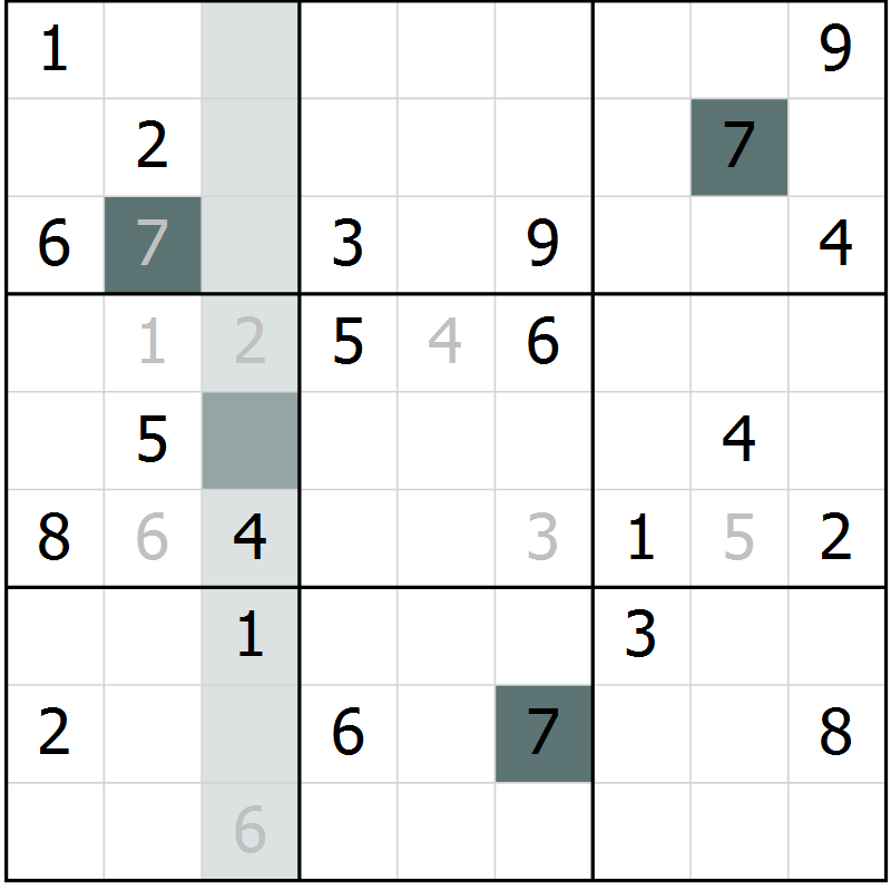Position des candidats pour la solution de la Gr 5 page 8 du magazine de sudoku Platina n° 038