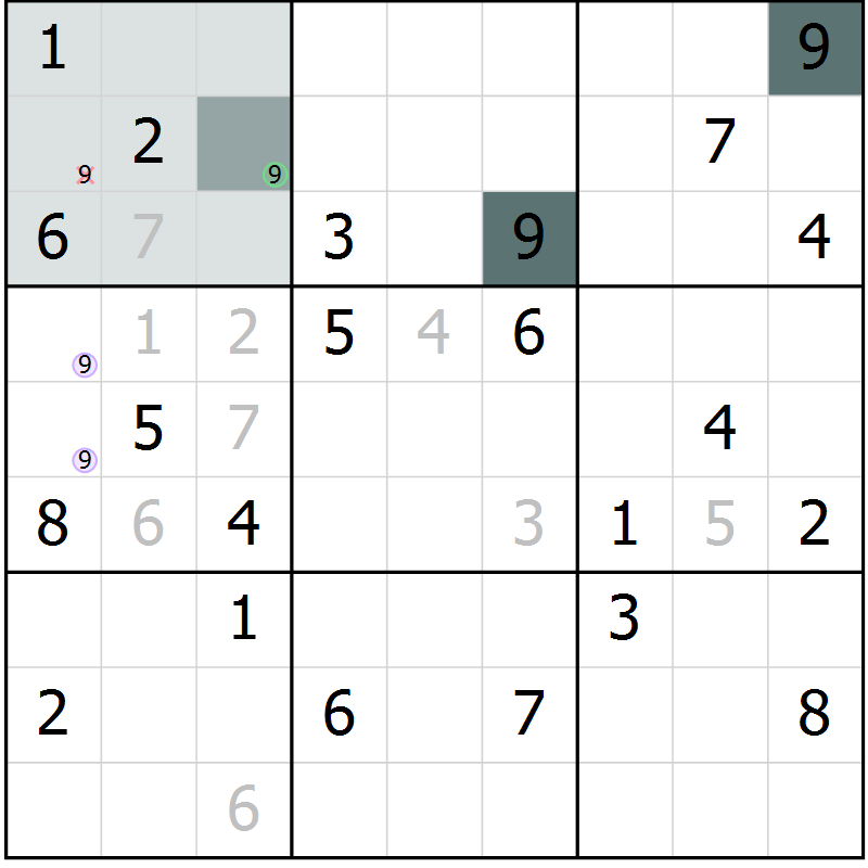 Position des candidats pour la solution de la Gr 5 page 8 du magazine de sudoku Platina n° 038