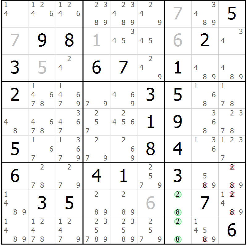 Position des candidats pour la solution de la Gr 50 page 53 du magazine de sudoku Platina n° 038