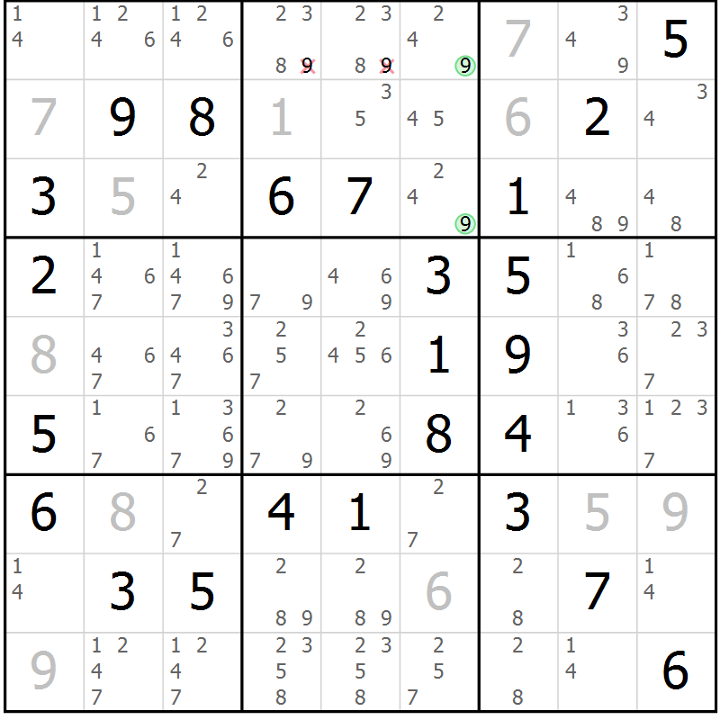 Position des candidats pour la solution de la Gr 50 page 53 du magazine de sudoku Platina n° 038