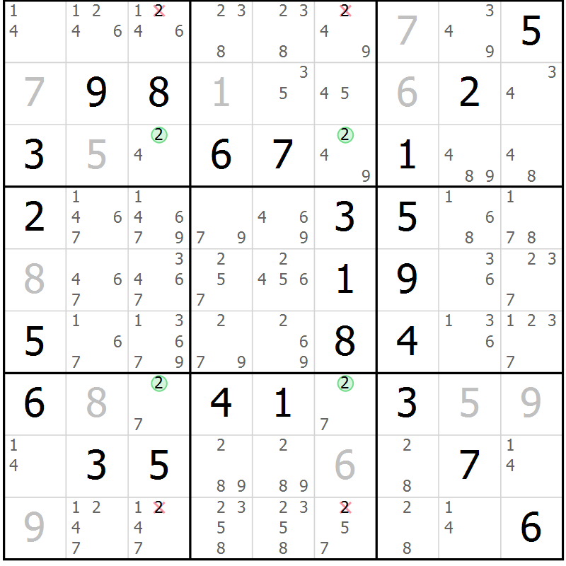 Position des candidats pour la solution de la Gr 50 page 53 du magazine de sudoku Platina n° 038