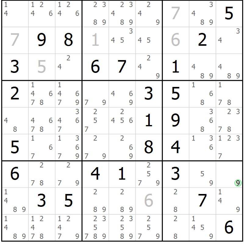 Position des candidats pour la solution de la Gr 50 page 53 du magazine de sudoku Platina n° 038