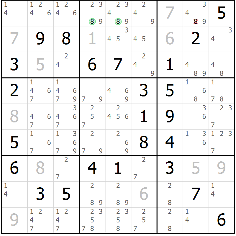 Position des candidats pour la solution de la Gr 50 page 53 du magazine de sudoku Platina n° 038