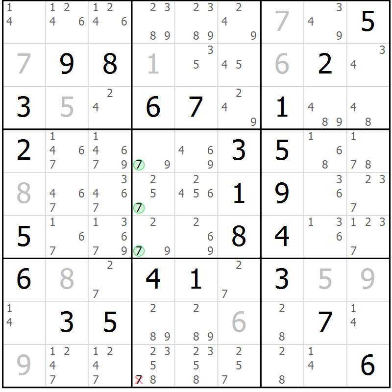 Position des candidats pour la solution de la Gr 50 page 53 du magazine de sudoku Platina n° 038