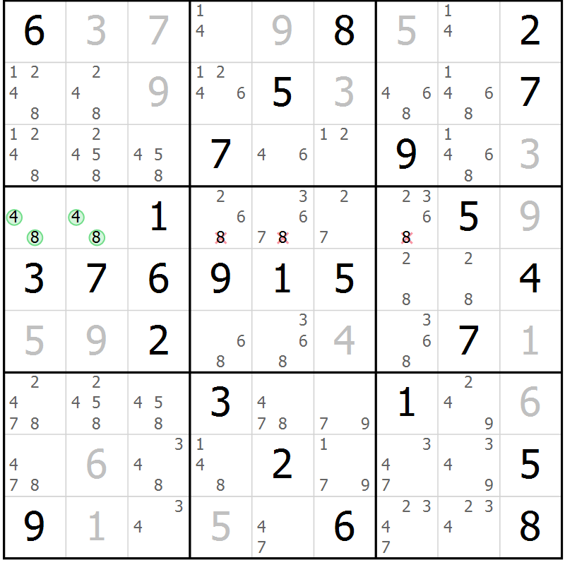 Position des candidats pour la solution de la Gr 51 page 54 du magazine de sudoku Platina n° 038