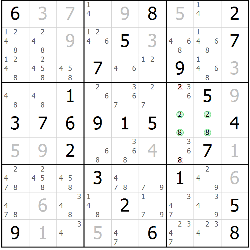 Position des candidats pour la solution de la Gr 51 page 54 du magazine de sudoku Platina n° 038