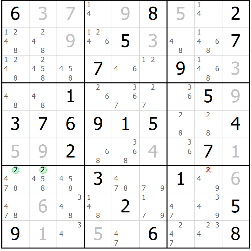Position des candidats pour la solution de la Gr 51 page 54 du magazine de sudoku Platina n° 038