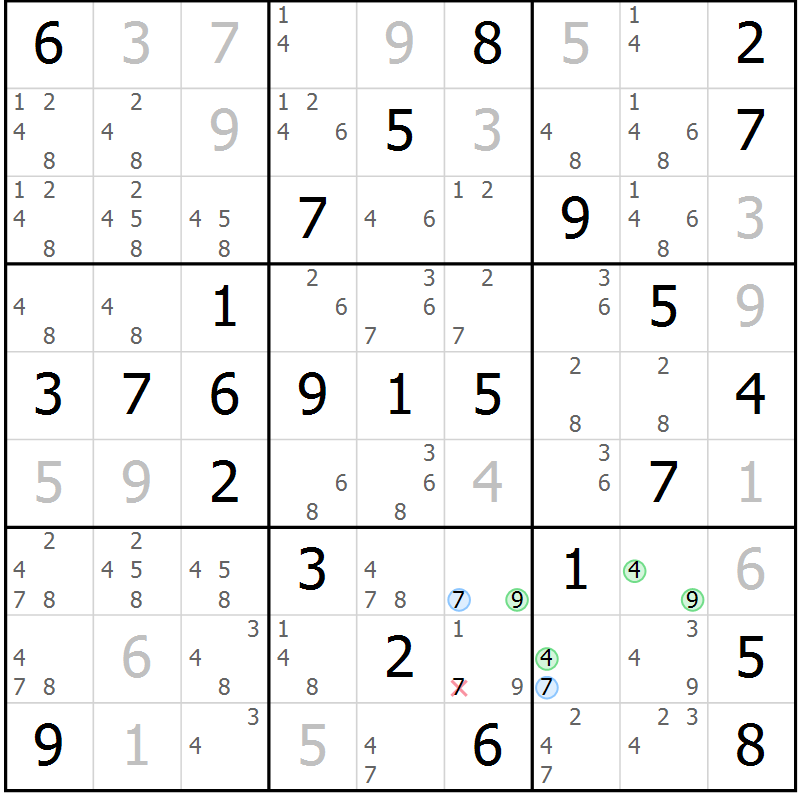 Position des candidats pour la solution de la Gr 51 page 54 du magazine de sudoku Platina n° 038