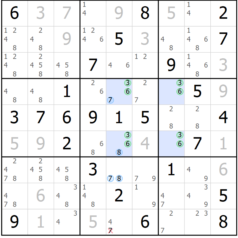 Position des candidats pour la solution de la Gr 51 page 54 du magazine de sudoku Platina n° 038