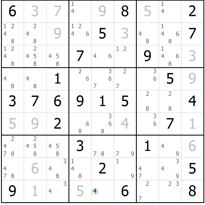 Position des candidats pour la solution de la Gr 51 page 54 du magazine de sudoku Platina n° 038