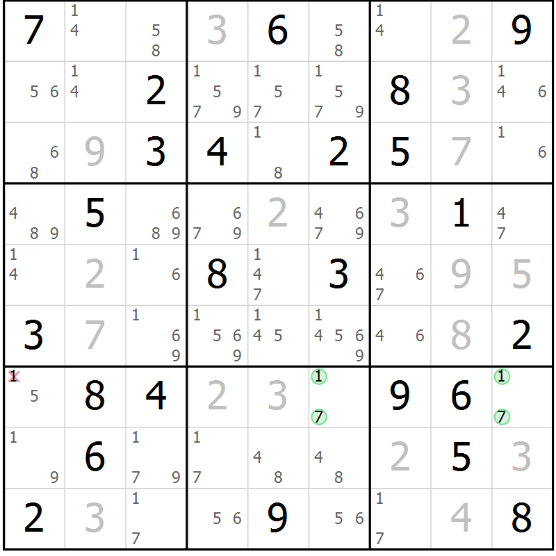Position des candidats pour la solution de la Gr 52 page 55 du magazine de sudoku Platina n° 038