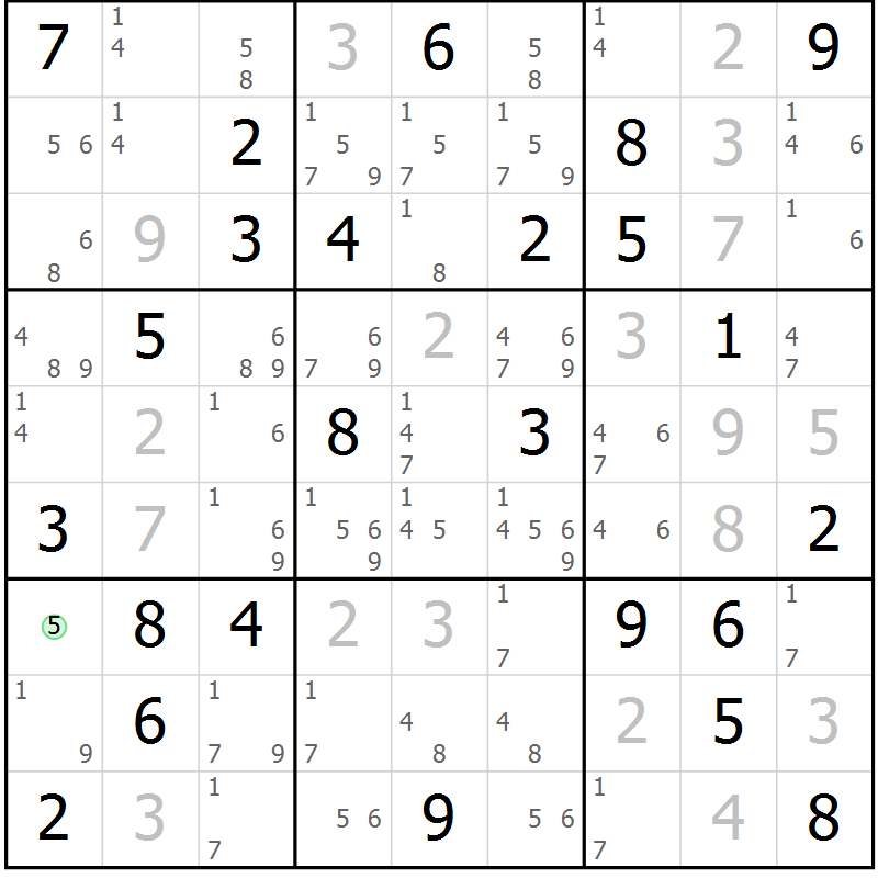 Position des candidats pour la solution de la Gr 52 page 55 du magazine de sudoku Platina n° 038